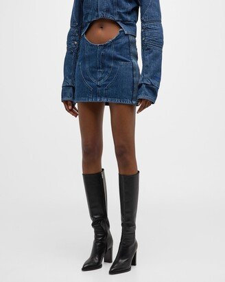 Denim Motorcycle Mini Skirt with Hole Cutout