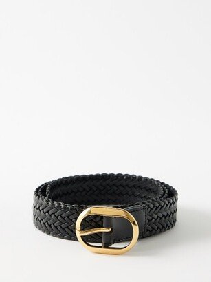 Oval-buckle Woven-leather Belt