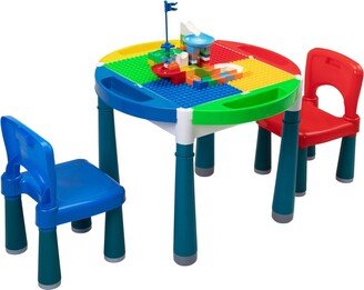 JUSHUA Kids Multi Activity Table & 2 Chairs Set Building Blocks Toy - 24.6*24.6*18.5