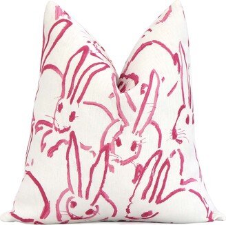 Lee Jofa Hutch Pink Bunny Throw Pillow Cover With Zipper, & Off-White Rabbit Designer Luxury Cushion Accent Case, Linen Groundworks