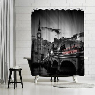 71 x 74 Shower Curtain, London Westminster Bridge With Bus At Sunset by Melanie Viola