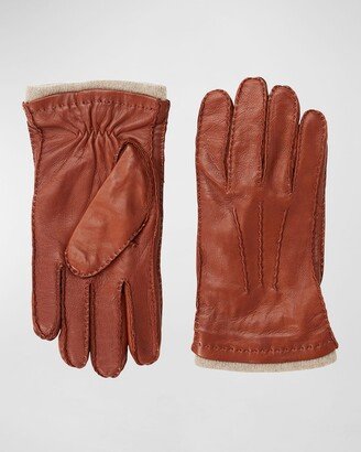 Men's Leather/Cashmere Hand-Stitched Gloves