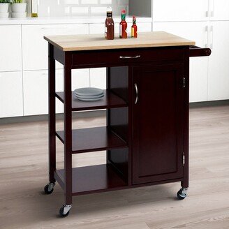 Interbath Kitchen Island Cart with Solid Wood Top and Locking Wheels-AF