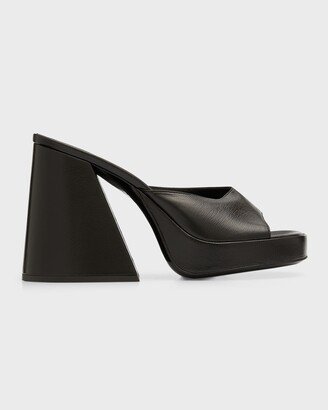 Slice Leather Platform Mule Sandals-AA