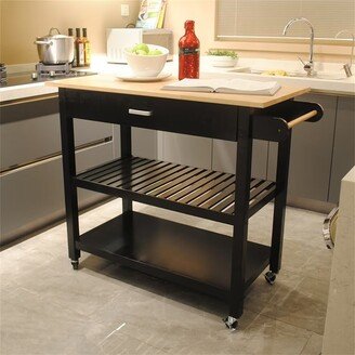 Kitchen Island with Two Lockable Wheels and Drawer, Rubber Wood Top - 40 x 20 x 36