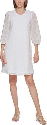 Petites Womens Clip Dot 3/4 Sleeves Shift Dress