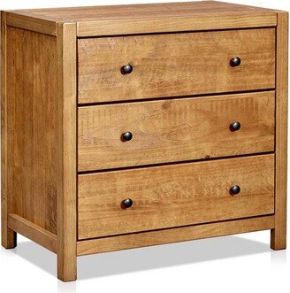 MUSEHOMEINC ST1001T 31.5 In Tall Rustic Wooden 3 Drawer Storage Dresser Nightstand w/ Black Metal Rounded Knobs for Bedroom or Living Room, Oak Finish