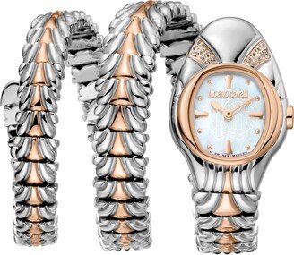 Ladies White/ Stainless Steel/Rose Gold Double Wrap Watch