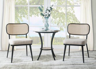 GREATPLANINC 3 Pcs Dining Set, Rattan Breakfast Nook Set, 2 Armless Chairs and Tempered Glass Round Table with Rattan Lower Shelf