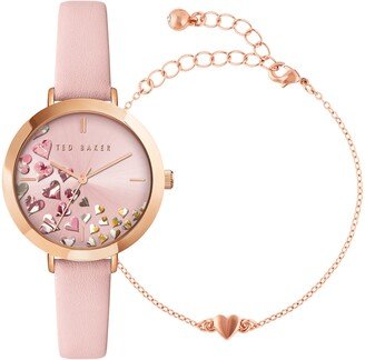 Ammy Hearts Leather Strap Watch & Bracelet Set, 34mm