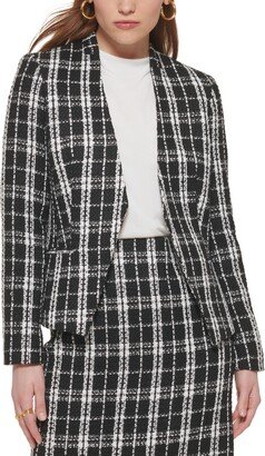 Petite Tweed Angled-Front Open Blazer