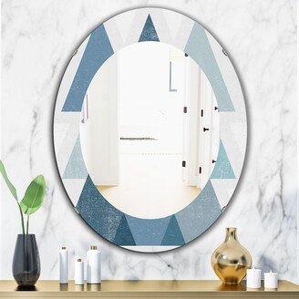 Designart 'Minimal Triangles IV Blue' Printed Mid-Century Oval or Round Wall Mirror - Blue