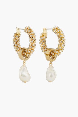 Gold-plated, crystal and faux pearl hoop earrings