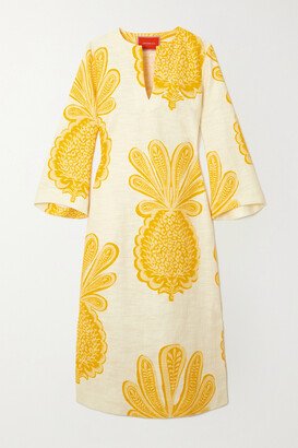 Printed Slub Cotton-blend Midi Dress - Yellow