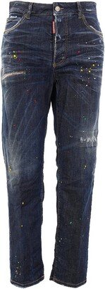 Paint Splatter Printed Distressed Jeans