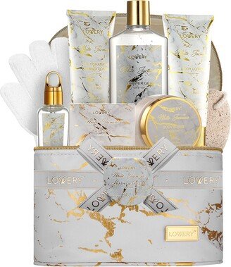 Lovery 9Pc White Jasmine Home Spa Set With Cosmetic Bag, Bath And Body Self Care Gift