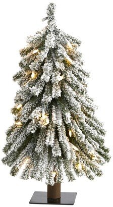 Flocked Grand Alpine Artificial Christmas Tree with 35 Clear Lights and 111 Bendable Branches On Natural Trunk