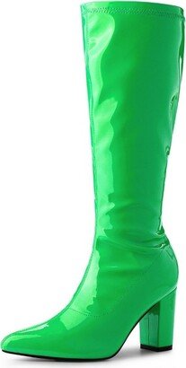 Perphy Women' Go Go Boot Patent Leather Chunky Heel Knee High Boot 6