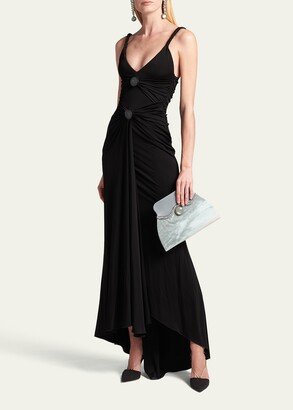 High-Low Front Ruched Jersey Gown-AA