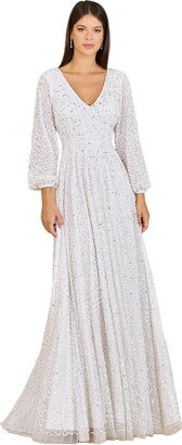 Women's Long Sleeve, Beaded A-Line Bridal Dress