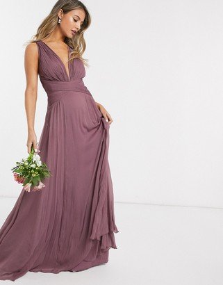 Bridesmaid ruched bodice drape maxi dress with wrap waist