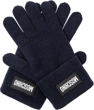 Logo Patch Ribbed-Knit Gloves-AB