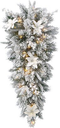 National Tree Company Pre-Lit Artificial Christmas Teardrop, Green, Colonial Fir, White Lights, with Pine Cones, Flowers, Frosted Branches,32 Inches