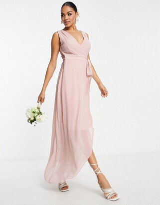 Bridesmaid chiffon wrap maxi dress in mauve