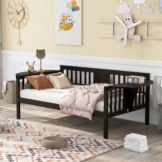 TOSWIN Twin Size Wood Daybed with Small Table & Wood Slat Support, No Box Spring Needed