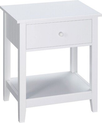 HOMCOM Modern Style Nightstand, Side Table with Drawer and Storage Shelf for Bedroom, or Living Room, White