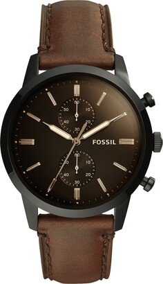 Men's Chronograph Townsman Brown Leather Strap Watch 44mm - Brown/Black