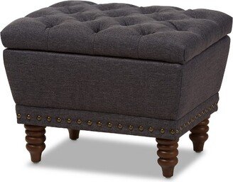 Annabelle Modern and Contemporary Wood Finish with Fabric Upholstered Button - Tufted Storage Ottoman - , Walnut Brown