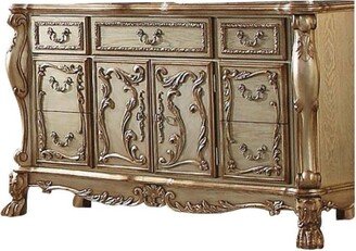 Wooden Dresser with Multiple Drawers & One Cabinet, Gold & Bone White