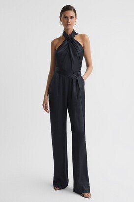 Satin Halter Neck Fitted Jumpsuit-AA