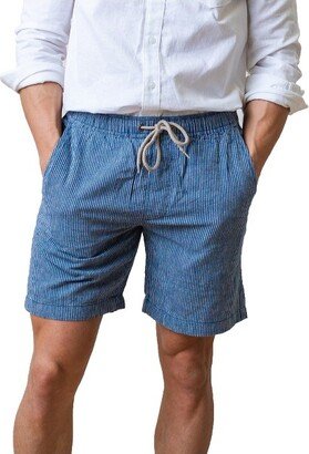 Hope & Henry Mens' 8 Relaxed Linen Short (Dark Blue and Natural Linen Stripe, )