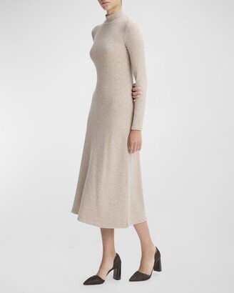 Long-Sleeve Mock-Neck Midi Dress