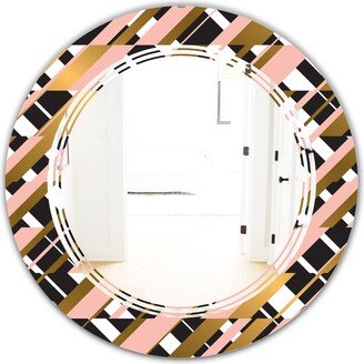 Designart 'Gold Checkered Pattern II' Printed Modern Round or Oval Wall Mirror - Triple C