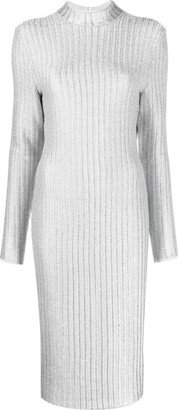 Ribbed-Knit Long-Sleeve Midi Dress