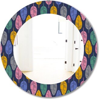 Designart 'Pattern Of Multicolored Feathers' Printed Bohemian and Eclectic Oval or Round Wall Mirror - Blue