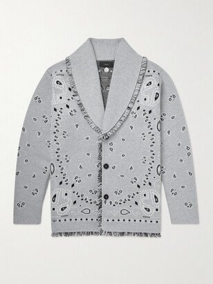 Shawl-Collar Fringed Bandana-Jacquard Cashmere Cardigan