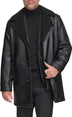Faux Leather Topper with Faux Shearling Trim