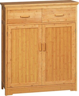 HOMCOM Bathroom Storage Cabinet, Bamboo Floor Cabinet Organizer with Doors and Adjustable Shelves, Natural-AA