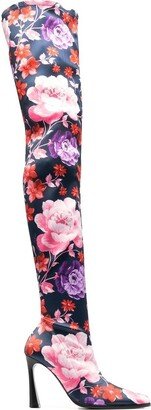 Floral-Print Knee-High Boots 100mm