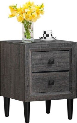 Nightstand W/2 Drawers Multipurpose Retro Grey Bedside Table Fully Assembled