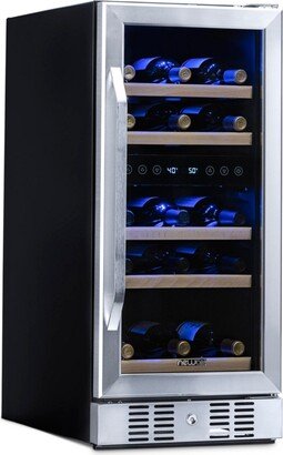 15 Built-in 29 Bottle Dual Zone Compressor Wine Fridge in Stainless Steel, Quiet Operation with Beech Wood Shelves