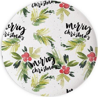 Plates: Merry Christmas Red Berry Holly Plates, 10X10, White