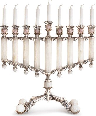 One-Of-A-Kind Royal 925 Sterling Silver Hanukkah Menorah With Natural Pink Onyx Stone