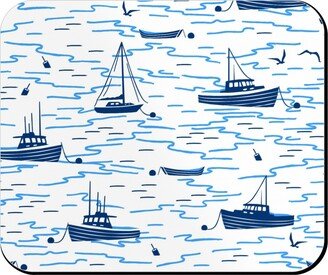 Mouse Pads: Harbor Boats - Blue On White Mouse Pad, Rectangle Ornament, Blue