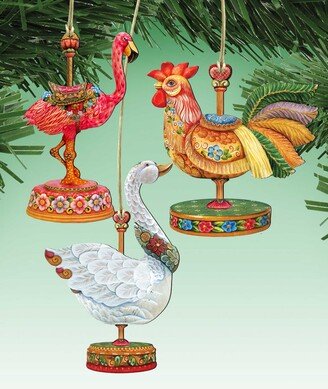 Rooster, Goose, Pelican Christmas Carousel Holiday Ornaments, Set of 3