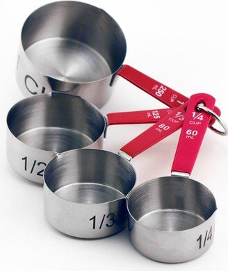 Set of 4 Measuring Cups - Stainless Steel/ Red